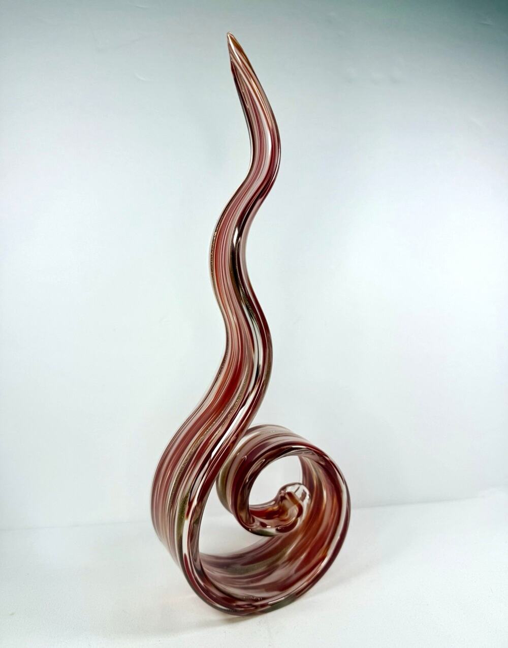 Modern Hand Blown Art Glass Flame Sculpture 12" Tall Swirl Abstract Decor